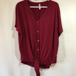 Zenana Premium front tie Button-Up Top